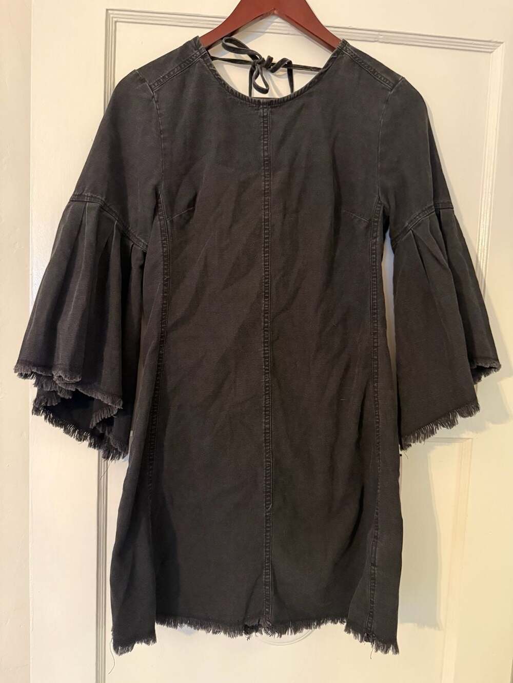 We The Free Reckless Life Frayed Bell Sleeve Denim Mini Dress